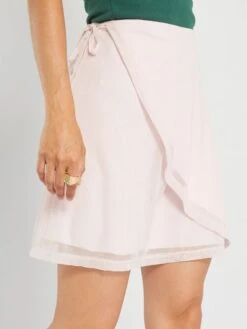 Falda De Gasa De Tiro Alto - Rosa -TrendyModa Ventas falda de gasa de tiro alto rosa arr09 2 frb4