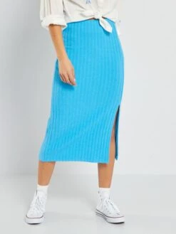 Falda De Punto De Canalé - AZUL