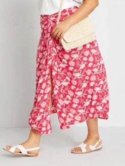 Falda De Punto De Crepé Con Estampado - PERSIA ROSA -TrendyModa Ventas falda de punto de crepe con estampado persia rosa zs917 2 frb3