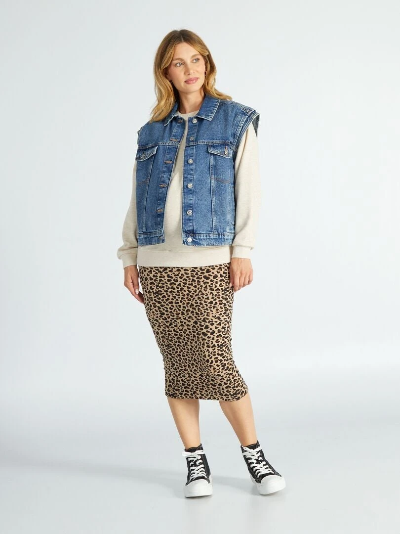 Falda De Tubo Con Motivo - MARRON 3 Falda De Tubo Con Motivo - MARRON