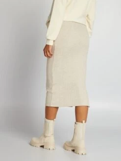 Falda De Tubo Premamá De Punto De Canalé - BEIGE -TrendyModa Ventas falda de tubo premama de punto de canale beige ajo38 1 frb3