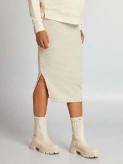 Falda De Tubo Premamá De Punto De Canalé - BEIGE -TrendyModa Ventas falda de tubo premama de punto de canale beige ajo38 1 frb4