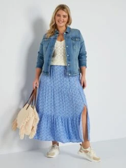 Falda Larga Con Motivo - AZUL