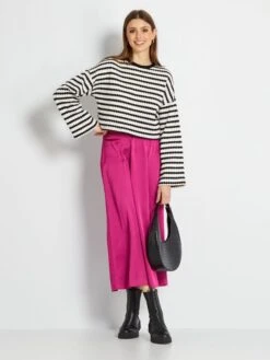 Falda Larga De Raso - Rosa