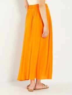 Falda Larga De Tejido Gofrado - NARANJA -TrendyModa Ventas falda larga de tejido gofrado naranja ajy91 2 frb3