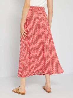 Falda Larga De Tejido Gofrado - ROJO -TrendyModa Ventas falda larga de tejido gofrado rojo ajy91 1 frb4