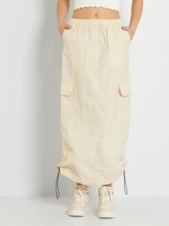 Falda Larga De Tela Parachute - BEIGE