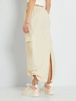 Falda Larga De Tela Parachute - BEIGE -TrendyModa Ventas falda larga de tela parachute beige ail25 1 frb3