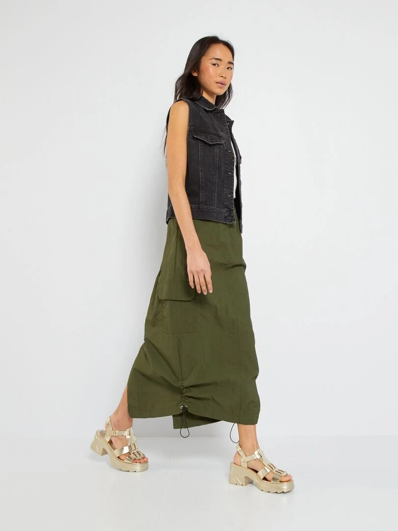 Falda Larga De Tela Parachute - KAKI 3 Falda Larga De Tela Parachute - KAKI