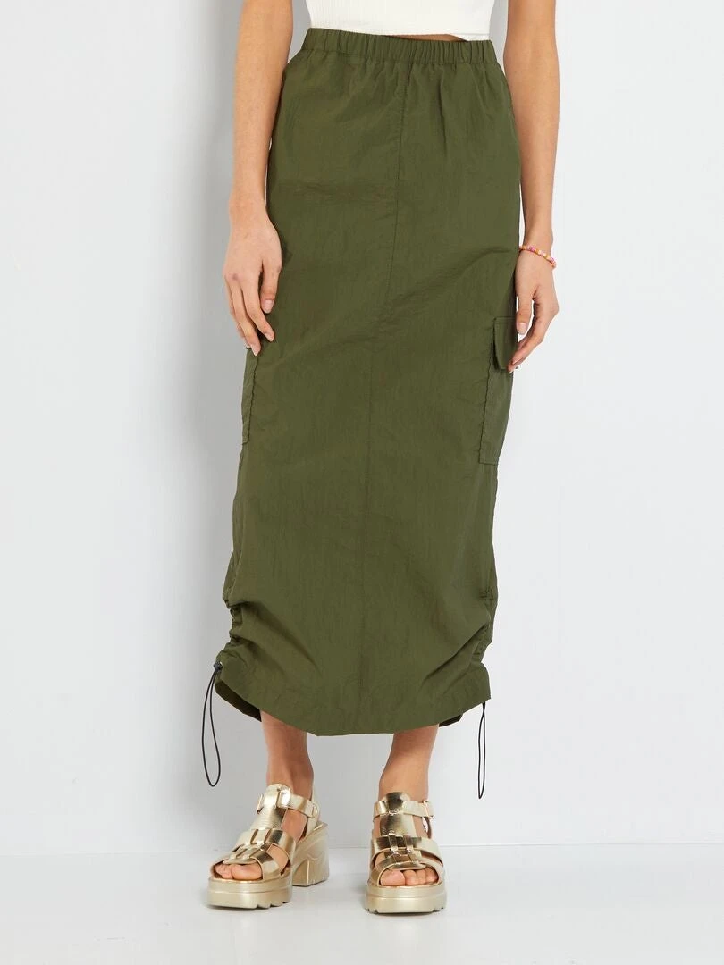 Falda Larga De Tela Parachute - KAKI 4 Falda Larga De Tela Parachute - KAKI - Imagen 2