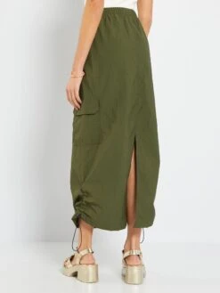 Falda Larga De Tela Parachute - KAKI 11 Falda Larga De Tela Parachute - KAKI -TrendyModa Ventas falda larga de tela parachute kaki ail25 2 frb4