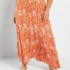 Falda Larga Estampada Con Capas - NARANJA -TrendyModa Ventas falda larga estampada con capas naranja aer28 2 frb1