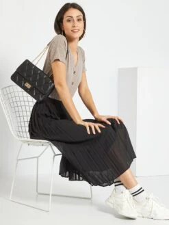 Falda Larga Plisada - Negro