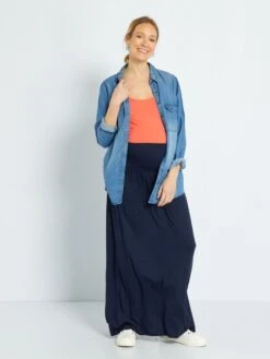 Falda Larga Premamá 2 En 1 - Azul -TrendyModa Ventas falda larga premama 2 en 1 azul zq952 1 frb2