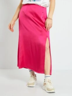 Falda Larga Satinada - Rosa Indio -TrendyModa Ventas falda larga satinada rosa indio ack12 3 frb4