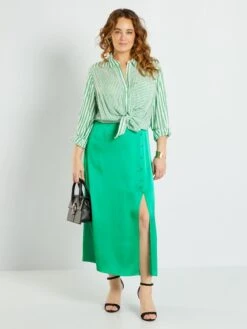 Falda Larga Satinada - Verde