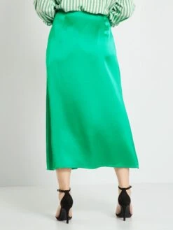 Falda Larga Satinada - Verde -TrendyModa Ventas falda larga satinada verde ack12 2 frb3