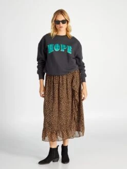 Falda Midi Con Estampado - BEIGE