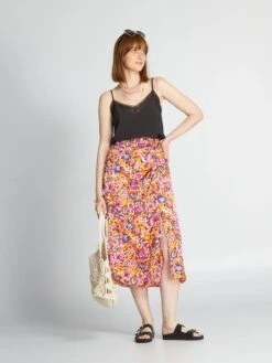 Falda Midi Con Estampado De Flores - FLORES