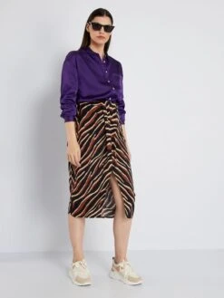 Falda Midi Con Estampado - MARRON