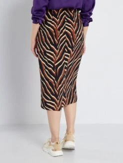 Falda Midi Con Estampado - MARRON 8 Falda Midi Con Estampado - MARRON -TrendyModa Ventas falda midi con estampado marron ahz25 1 frb3