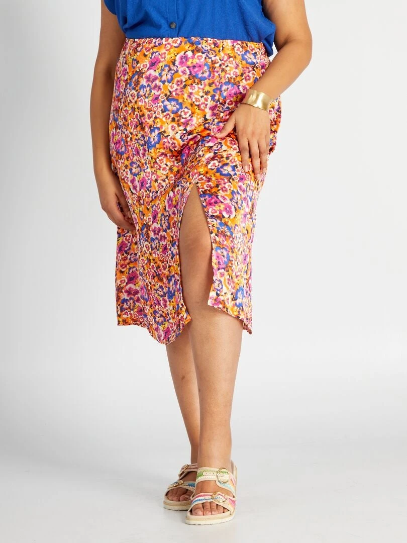 Falda Midi Con Estampado - NARANJA 3 Falda Midi Con Estampado - NARANJA