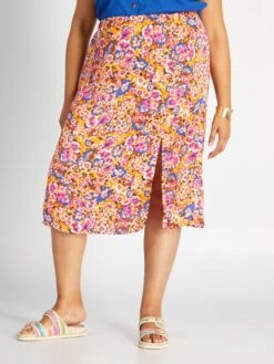 Falda Midi Con Estampado - NARANJA 8 Falda Midi Con Estampado - NARANJA -TrendyModa Ventas falda midi con estampado naranja ato49 1 frb3