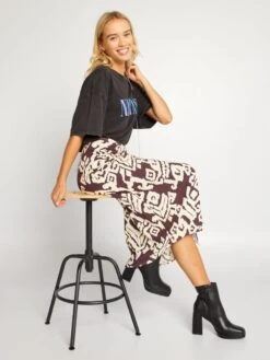 Falda Midi Con Estampado - Púrpura