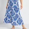Falda Midi De Corte Evasé Con Estampado De Flores - AO AZUL -TrendyModa Ventas falda midi de corte evase con estampado de flores ao azul ari36 1 frb1