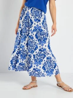 Falda Midi De Corte Evasé Con Estampado De Flores - AO AZUL