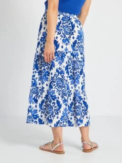 Falda Midi De Corte Evasé Con Estampado De Flores - AO AZUL -TrendyModa Ventas falda midi de corte evase con estampado de flores ao azul ari36 1 frb3