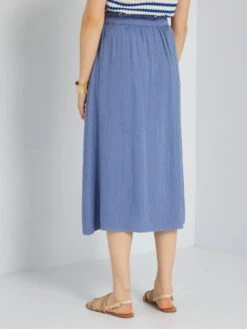 Falda Midi De Gasa De Algodón - Azul -TrendyModa Ventas falda midi de gasa de algodon azul adv09 1 frb3