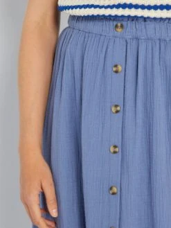 Falda Midi De Gasa De Algodón - Azul -TrendyModa Ventas falda midi de gasa de algodon azul adv09 1 frb4