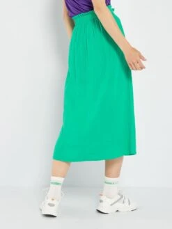 Falda Midi De Gasa De Algodón - Verde -TrendyModa Ventas falda midi de gasa de algodon verde adv09 5 frb3