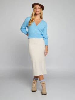 Falda Midi De Punto - Beige