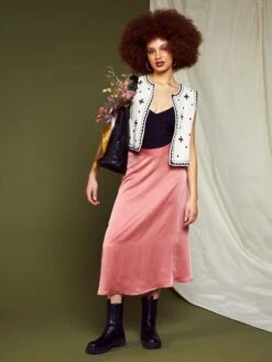 Falda Midi De Raso - Rosa