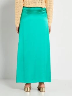 Falda Midi De Raso - Verde -TrendyModa Ventas falda midi de raso verde ack07 2 frb4
