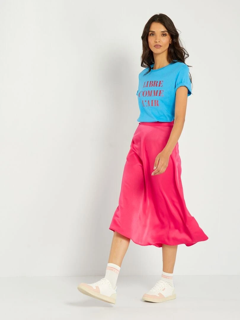 Falda Midi Evasé Satinada - ROSA 3 Falda Midi Evasé Satinada - ROSA