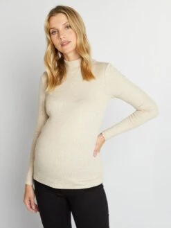 Jersey De Lactancia Con Cuello Alto - BEIGE