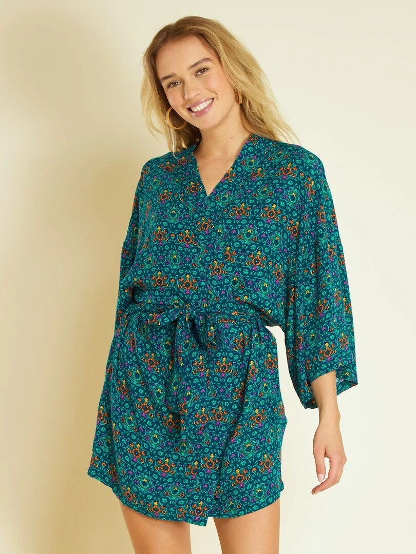 Kimono De Playa Con Estampado - AZUL 5 Kimono De Playa Con Estampado - AZUL - Imagen 3