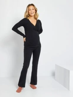 Kit De Lactancia De Punto De Canalé - 2 Piezas - Negro