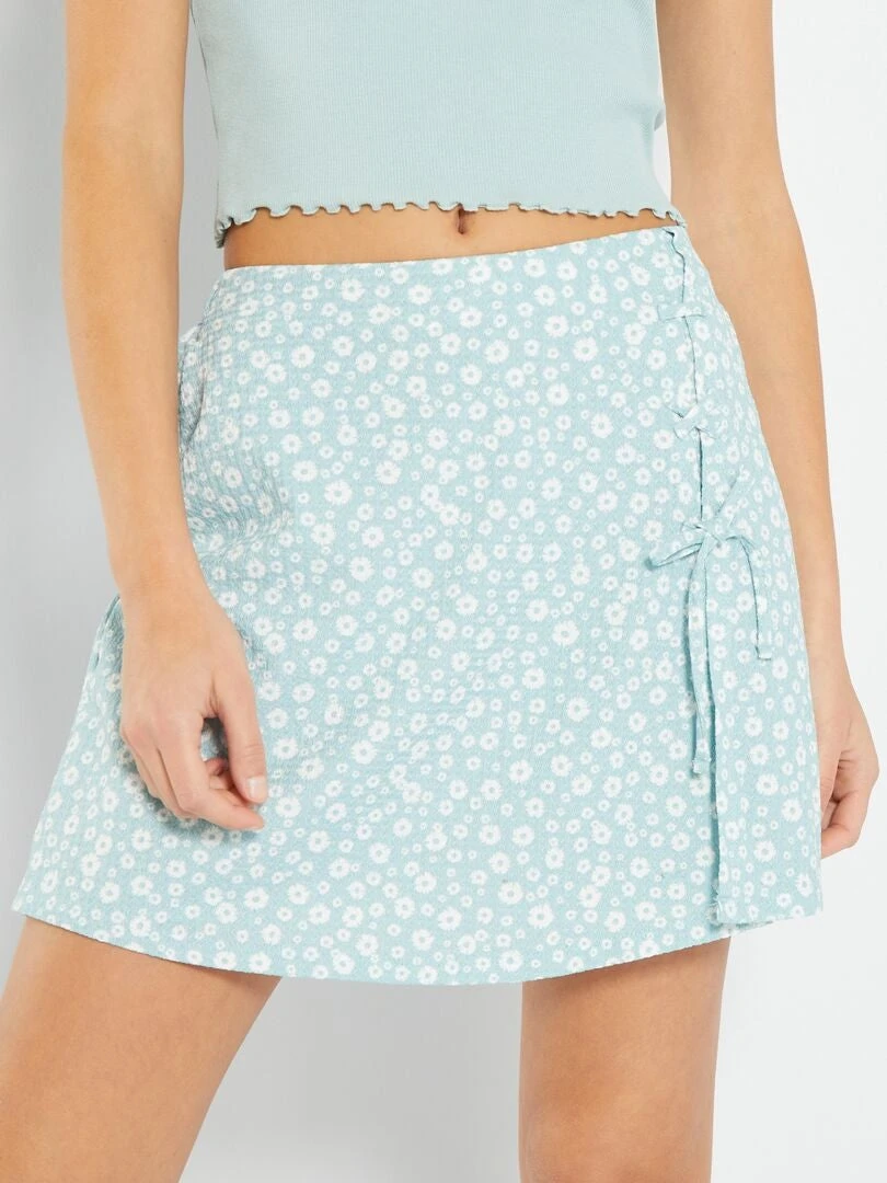 Minifalda Pantalón Con Estampado Floral Y Abertura - AZUL 4 Minifalda Pantalón Con Estampado Floral Y Abertura - AZUL - Imagen 2