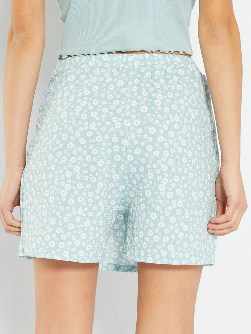 Minifalda Pantalón Con Estampado Floral Y Abertura - AZUL 5 Minifalda Pantalón Con Estampado Floral Y Abertura - AZUL - Imagen 3