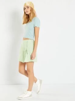 Minifalda Pantalón Con Estampado Floral Y Abertura - VERDE