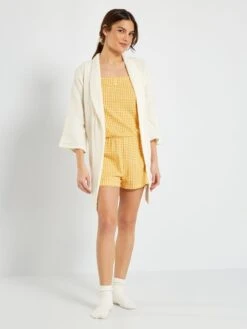Mono De Pijama Con Estampado De 'vichy' - Amarillo -TrendyModa Ventas mono de pijama con estampado de vichy amarillo alb01 1 frb4