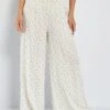 Pantalón Ancho De Punto De Crepé Estampado - BLANCO -TrendyModa Ventas pantalon ancho de punto de crepe estampado blanco ahq31 1 frb1