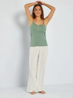 Pantalón Ancho De Punto De Crepé Estampado - BLANCO -TrendyModa Ventas pantalon ancho de punto de crepe estampado blanco ahq31 1 frb2