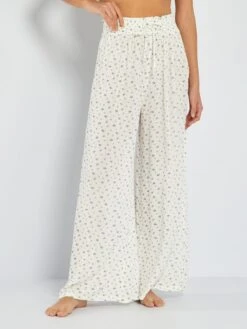 Pantalón Ancho De Punto De Crepé Estampado - BLANCO -TrendyModa Ventas pantalon ancho de punto de crepe estampado blanco ahq31 1 frb3