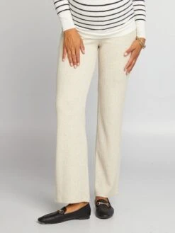 Pantalón Ancho Premamá De Punto De Canalé - BEIGE