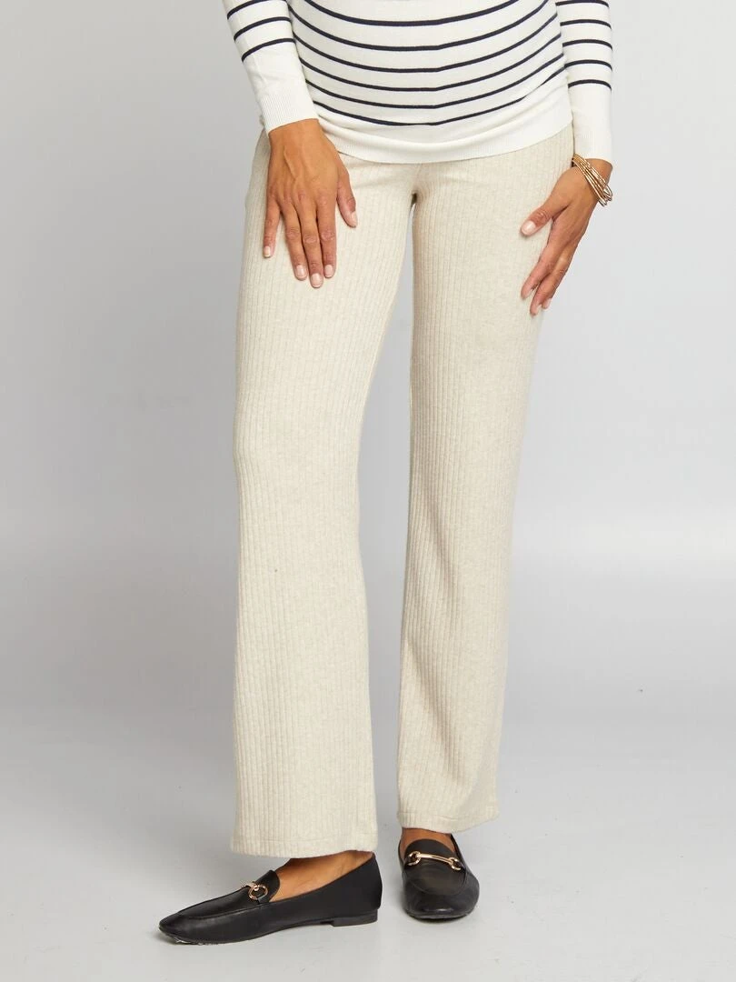 Pantalón Ancho Premamá De Punto De Canalé - BEIGE 3 Pantalón Ancho Premamá De Punto De Canalé - BEIGE